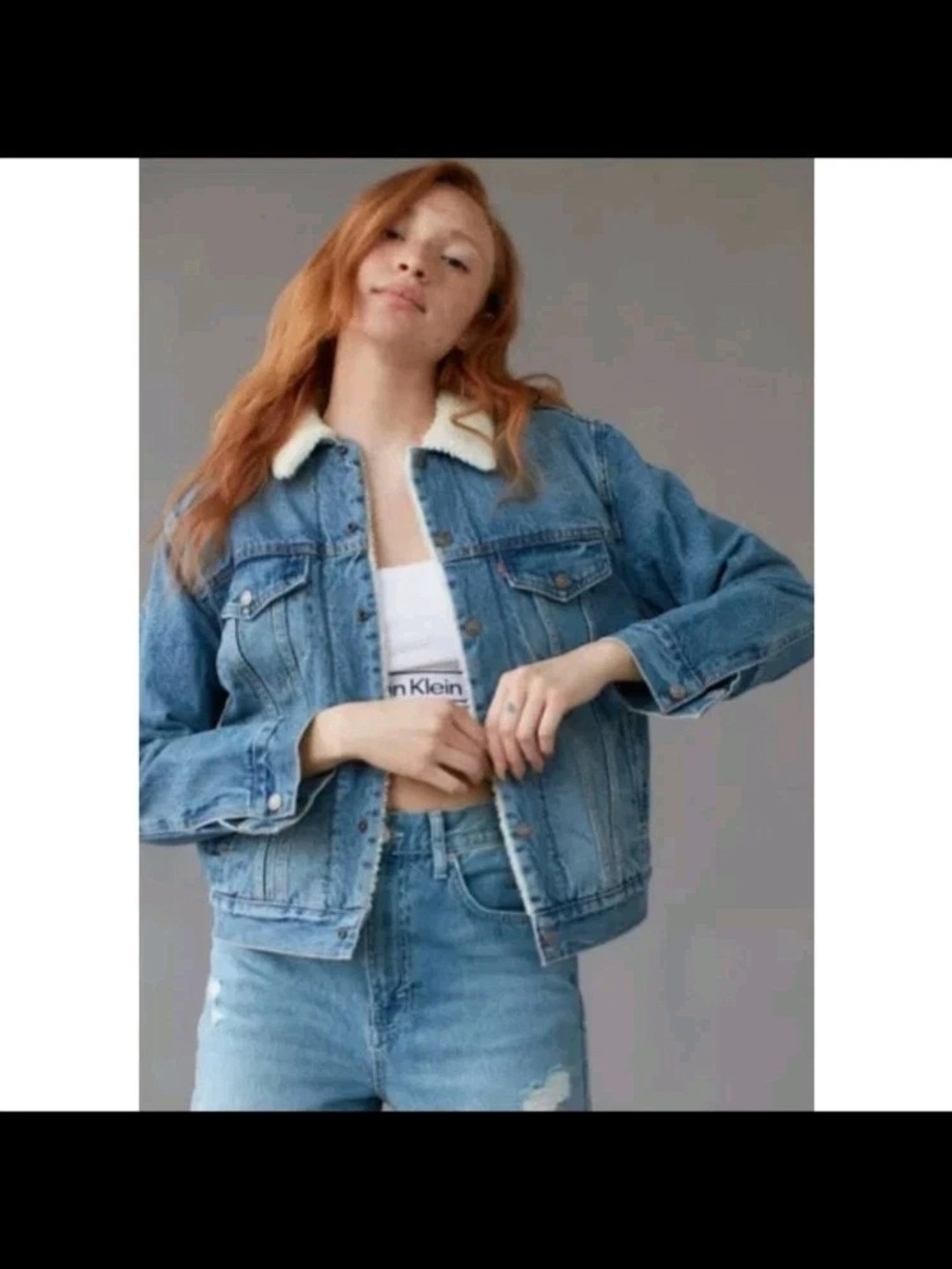 New Levis Ex-Boyfriend Sherpa Denim Trucker Jacket Cropped Gold Series Womens S